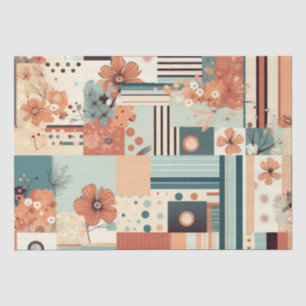Papel De Seda Terracota Teal Geométrico Floral de Medianos del S