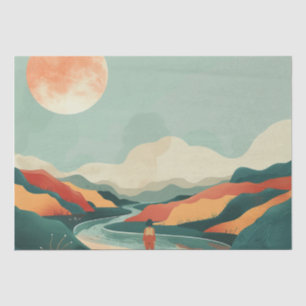 Papel De Seda Terracota Verde Teal Boho Río Montaña Viaje