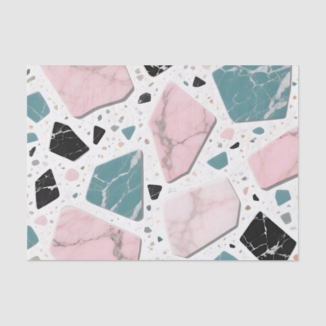 Papel De Seda Terrazo Mármol Pastel Rosa Verde Moderno (Anverso)