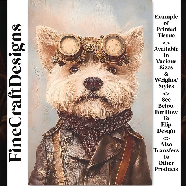 Papel De Seda Terrier Aviador Steampunk Mono AA1 Decoupage (Subido por el creador)