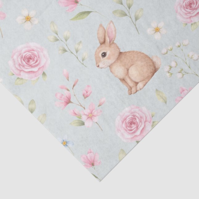 Papel De Seda Tetera Conejo Bonito Floral Rosa  (Detalle)