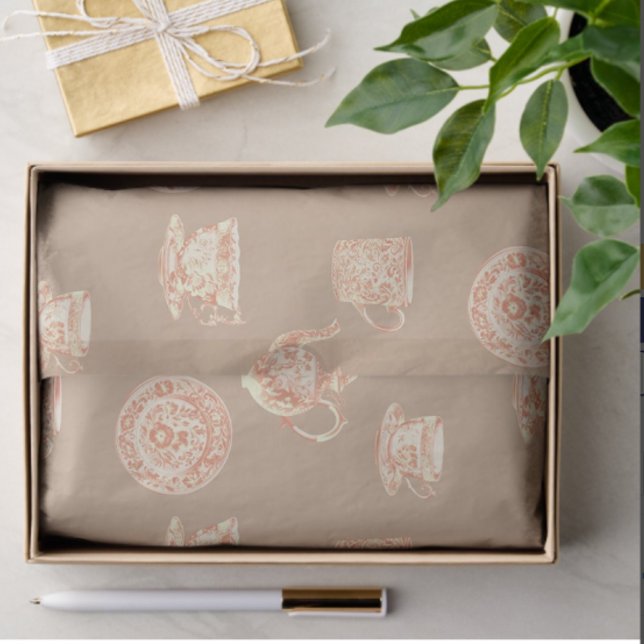 Papel De Seda  Tetera de porcelana con estampado chinoiserie bla (Tissue paper for gifting or crafting)