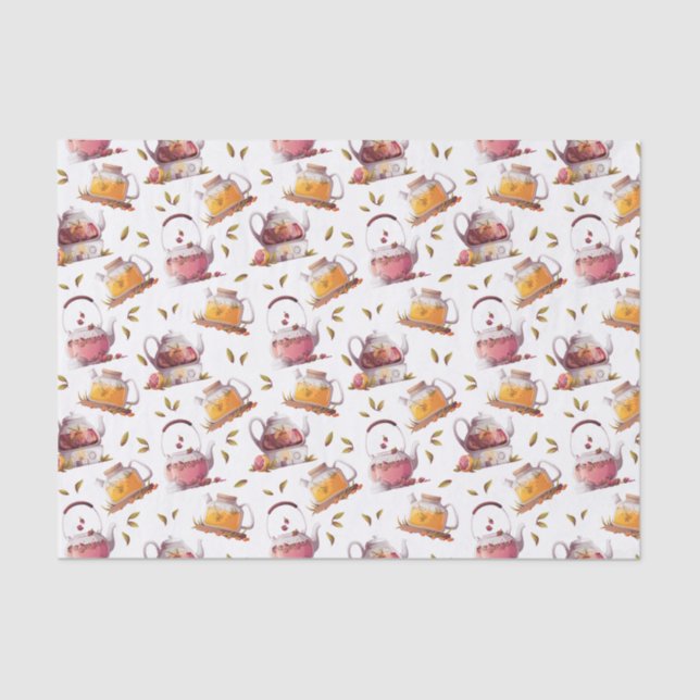 Papel De Seda Tetera y acuarela de hojas de té (Anverso)