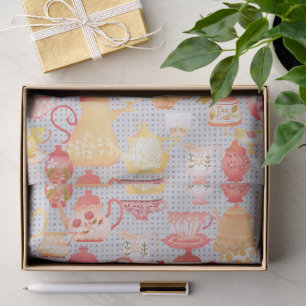 Papel De Seda Tetera y tazas grises