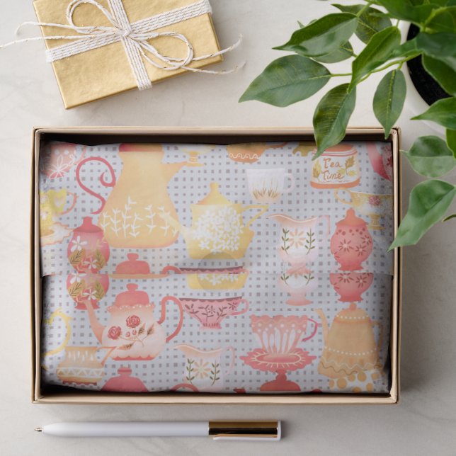Papel De Seda Tetera y tazas grises (Regalo )