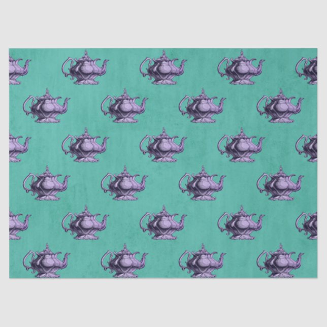 Papel De Seda Teteras púrpura en la desconexión Verde azulada (Anverso)