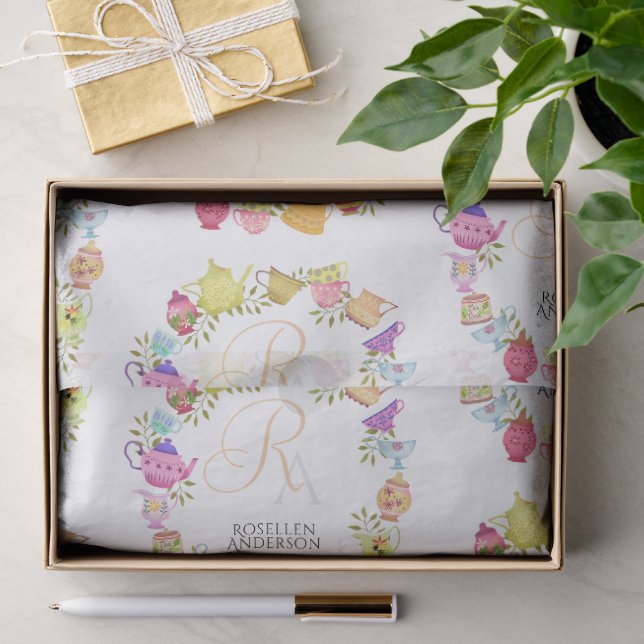 Papel De Seda Teteras y Tazas Monograma (Regalo )