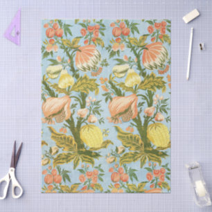 Papel De Seda Textil Clásico Barroco Floral Frutas Damask