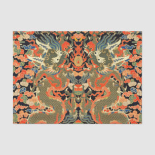 Papel De Seda Textil con estampado de dragón chino vintage Arte