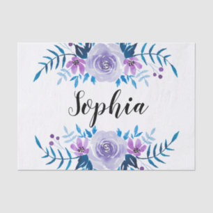 Papel De Seda Texto floral púrpura azul del personalizado de la