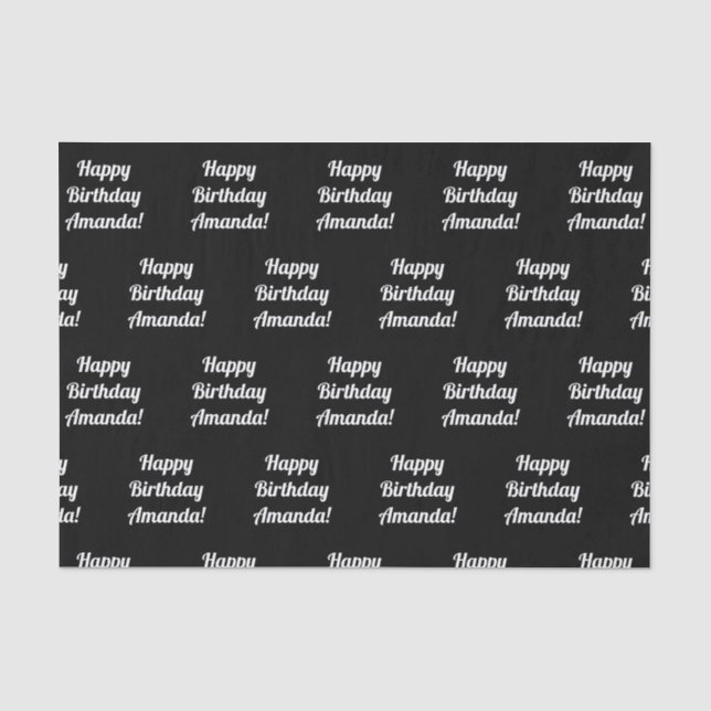 Papel De Seda Texto personalizable de Feliz Cumpleaños | Blanco  (Anverso)