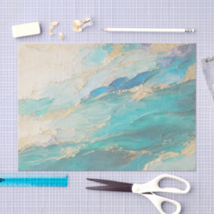 Papel De Seda Textura de acuarela dorada teal acuática para deco