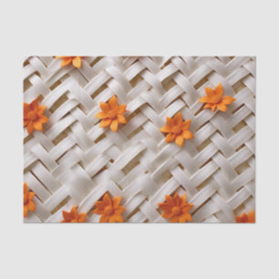 Papel De Seda Textura de cucharada blanca con flores Naranjas