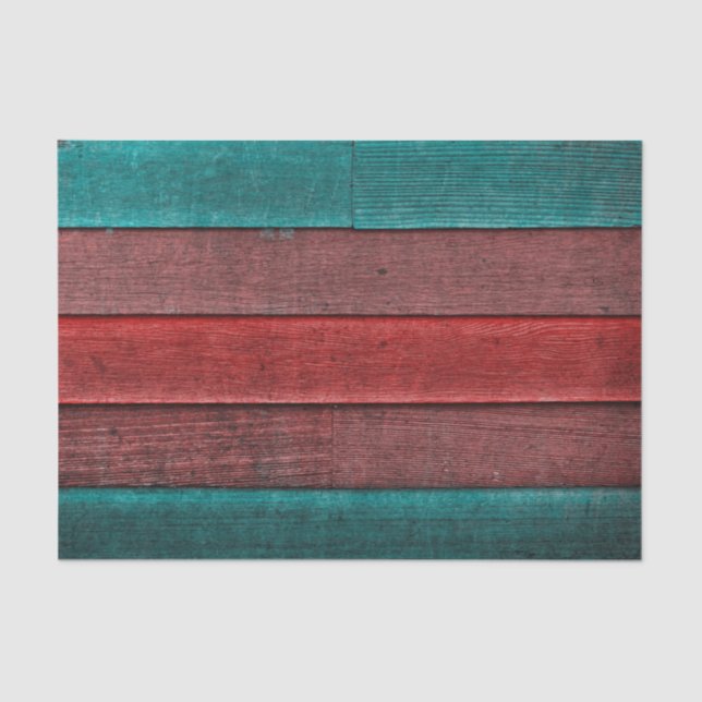 Papel De Seda Textura de grano de madera marrón rojizo teal rúst (Anverso)