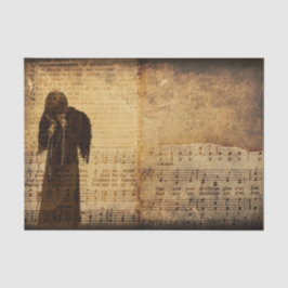 Papel De Seda Textura de partitura vintage sepia de ángel gótico