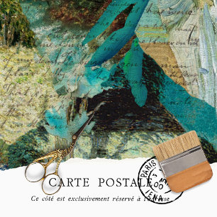 Papel De Seda Textura rústica vintage Descomposición floral azul