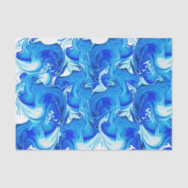 Papel De Seda Textura veteada azul, técnica rica del ebru (Anverso)