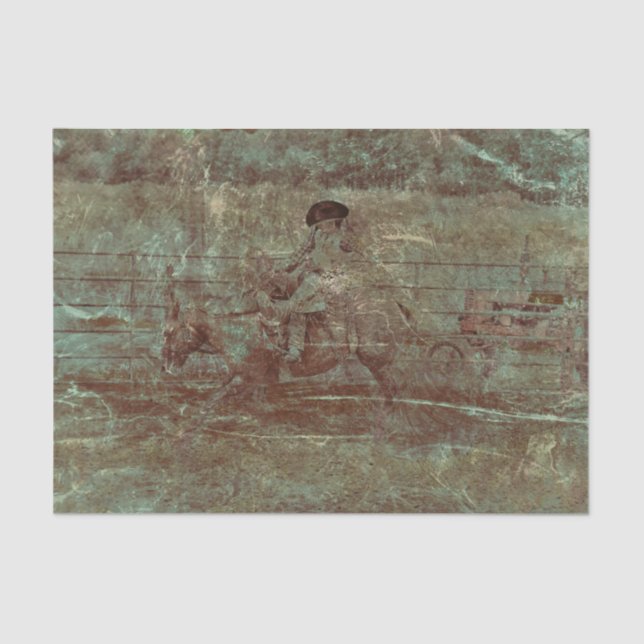 Papel De Seda Textura Western Vintage Rodeo País Caballo Jinete (Anverso)