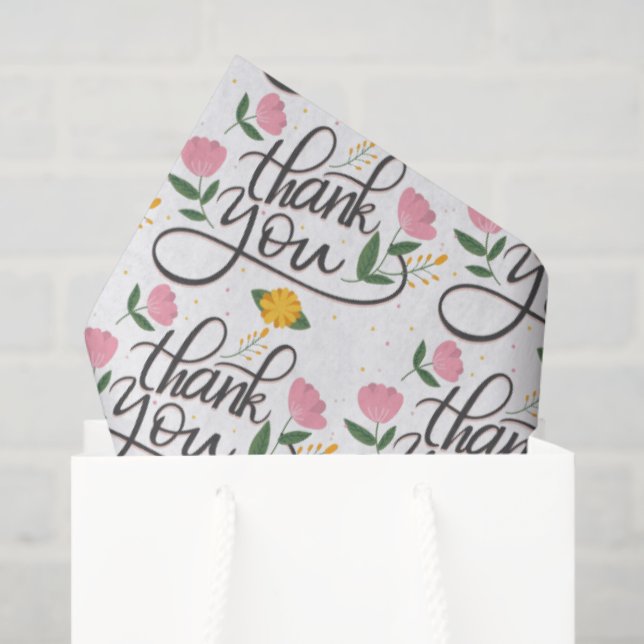 Papel De Seda Thank you-Modern typography & floral accents (Bolsa de regalo)