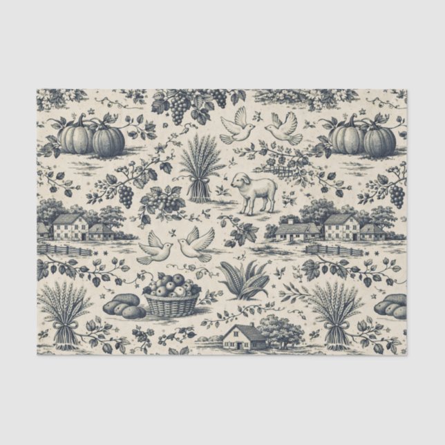 Papel De Seda Thanksgiving Indigo Blue Harvest Toile (Anverso)