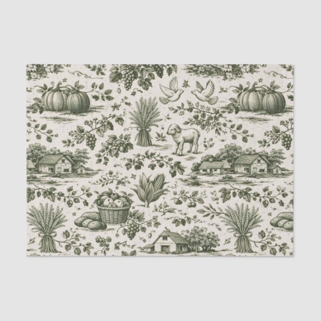 Papel De Seda Thanksgiving Sage Green Harvest Toile (Anverso)