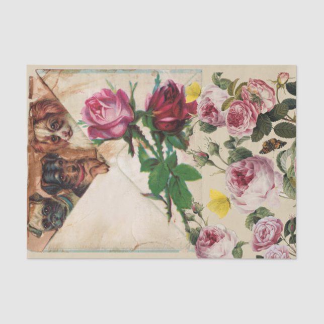 PAPEL DE SEDA THREE DOGGIES WITH ROSES  MONOGRAM  (Anverso)
