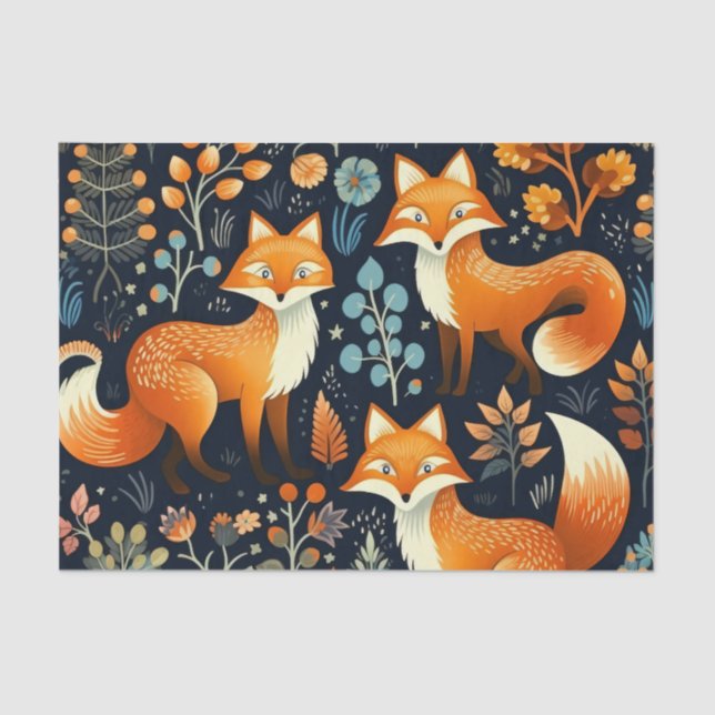 Papel De Seda Three Foxes Woodland Pattern Decoupage Paper (Anverso)