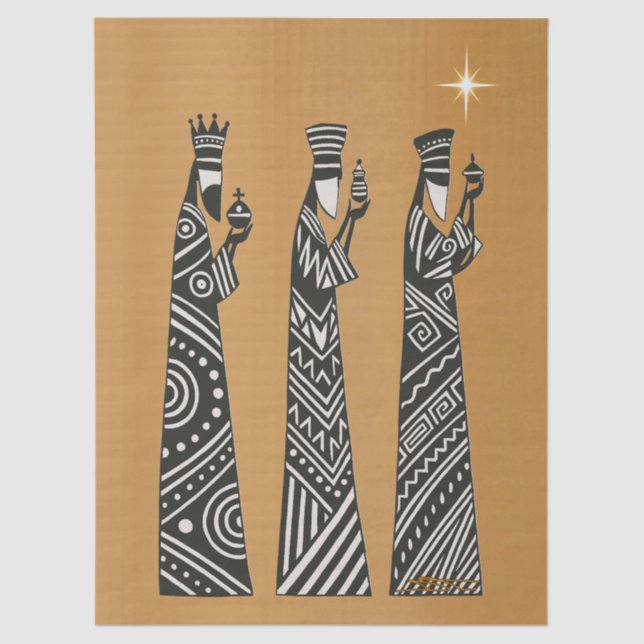 Papel De Seda Three Wise Men Black & White Christmas Nativity (Anverso)