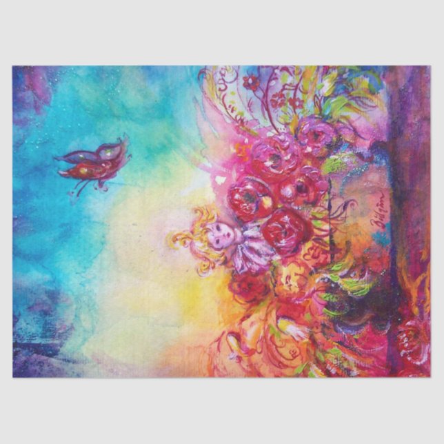 PAPEL DE SEDA THUMBELINA, BAÑERA DE FLORES Y MARIPOSA (Anverso)