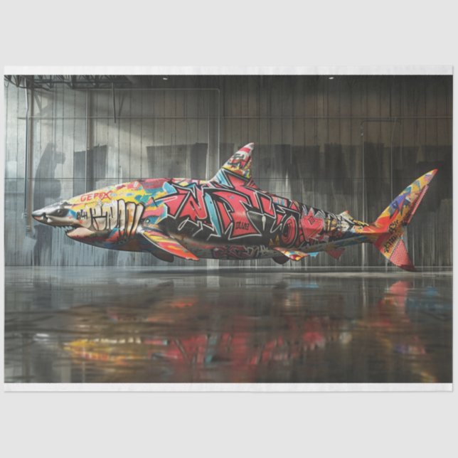 Papel De Seda Tiburón de graffiti desmoronado (Anverso)