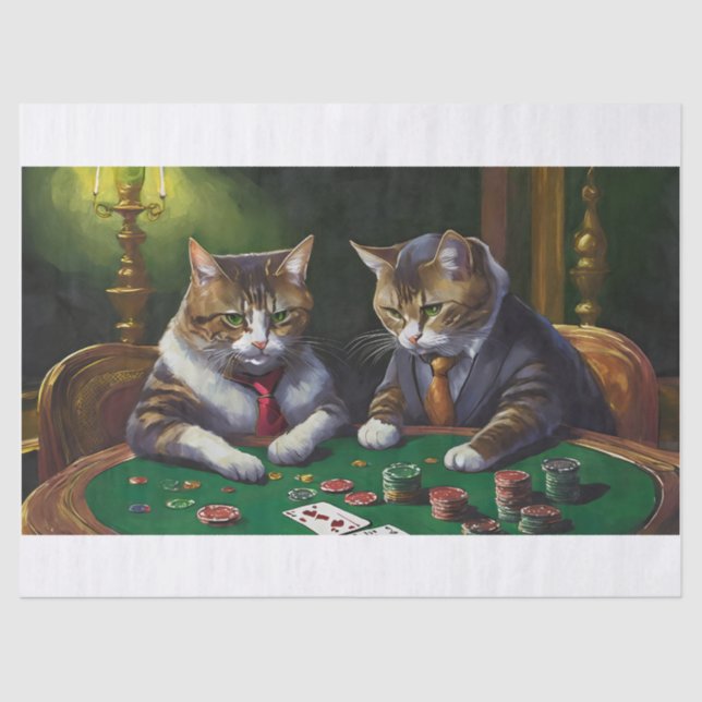 Papel De Seda Tiburones de cartas, gatos jugando cartas (Anverso)