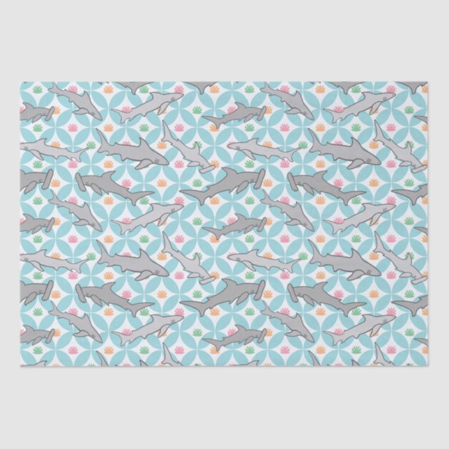 Papel De Seda Tiburones nadando en la corriente de mediados del  (Anverso)