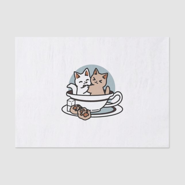 Papel De Seda Tiempo de embutido de té - Diseño de gato y té lin (Anverso)
