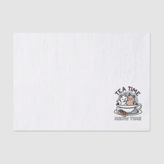 Papel De Seda Tiempo de embutido de té - Diseño de gato y té lin (Anverso)