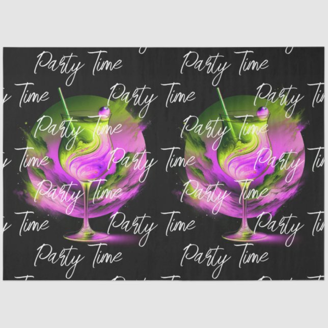 Papel De Seda Tiempo de neón moderno Fiesta personalizado (Anverso)