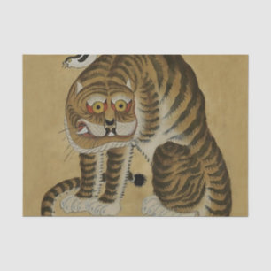 Papel De Seda Tigre agazapado Minhwa con Urraca