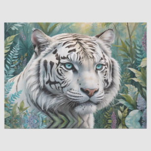 Papel De Seda Tigre blanco en una selva verde azul