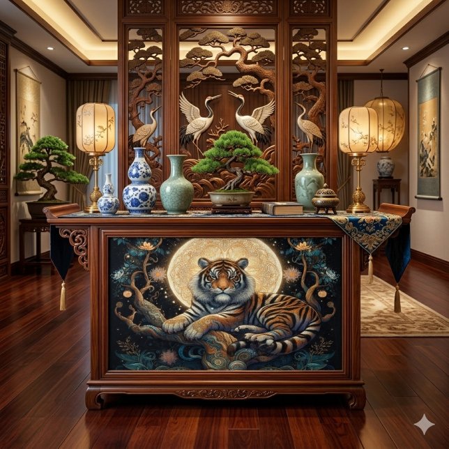 Papel De Seda Tigre Boho en árbol con luna  (Subido por el creador)