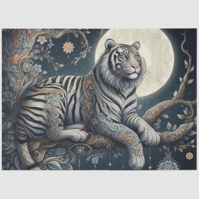 Papel De Seda Tigre de plata místico con filigrana  (Anverso)