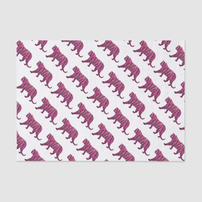 Papel De Seda Tigre de silueta rosa y negro (Anverso)