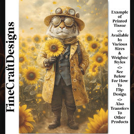 Papel De Seda Tigre Fantasía Steampunk, Girasoles AK9F Decoupage