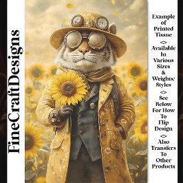 Papel De Seda Tigre Fantasía Steampunk, Girasoles AK9H Decoupage