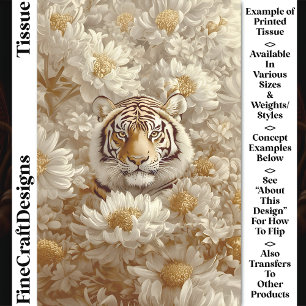 Papel De Seda Tigre, Flores de Oro Marfil Crema CX5 Decoupage