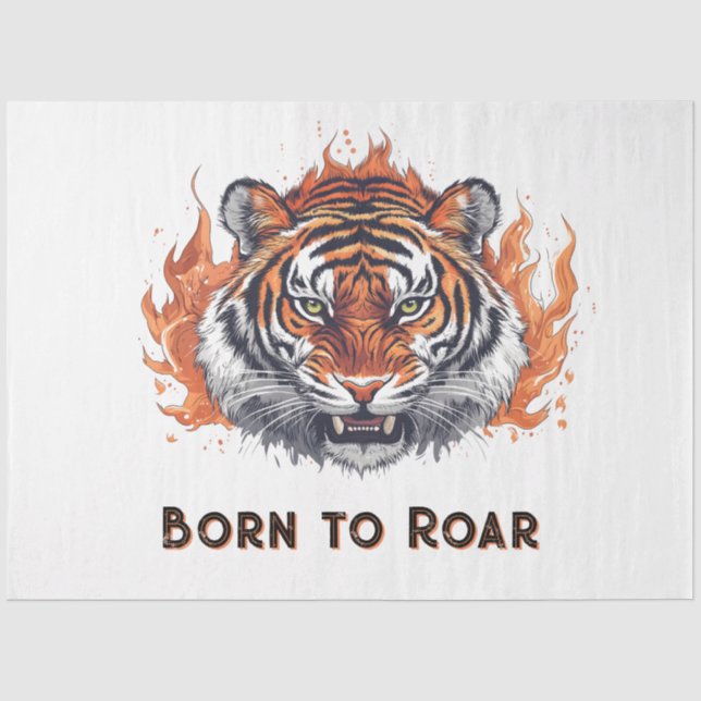 Papel De Seda Tigre fuerte con llamas - Texto de Personalizable (Anverso)