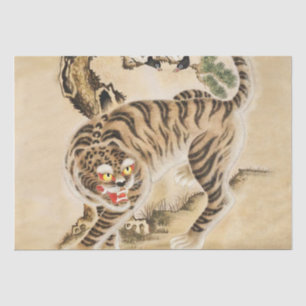 Papel De Seda Tigre Minhwa Vintage Bajo el Árbol de Pino