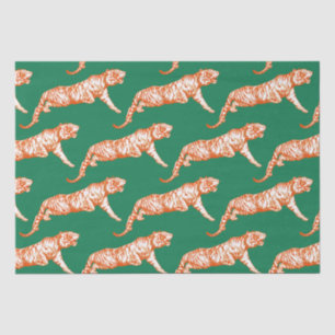 Papel De Seda Tigre Naranja brillante moderno y de moda en verde
