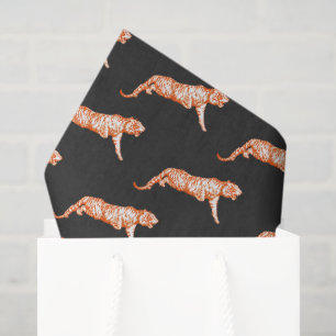 Papel De Seda Tigre naranja brillante moderno y trendy sobre neg