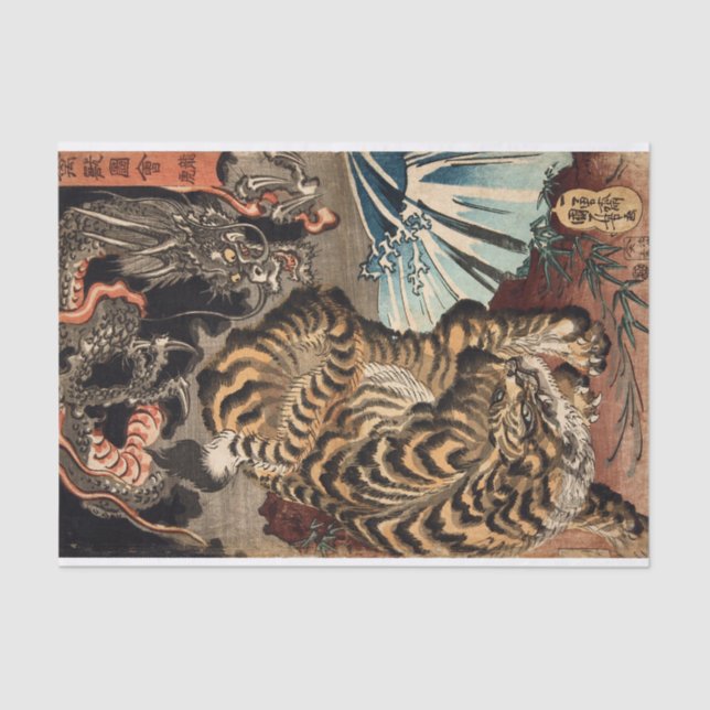 Papel De Seda Tigre y dragón, Kuniyoshi, Ukiyo-e (Anverso)