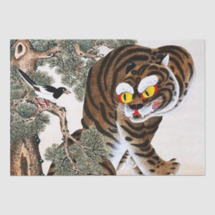 Papel De Seda Tigre y Urraca Minhwa bajo el Pino