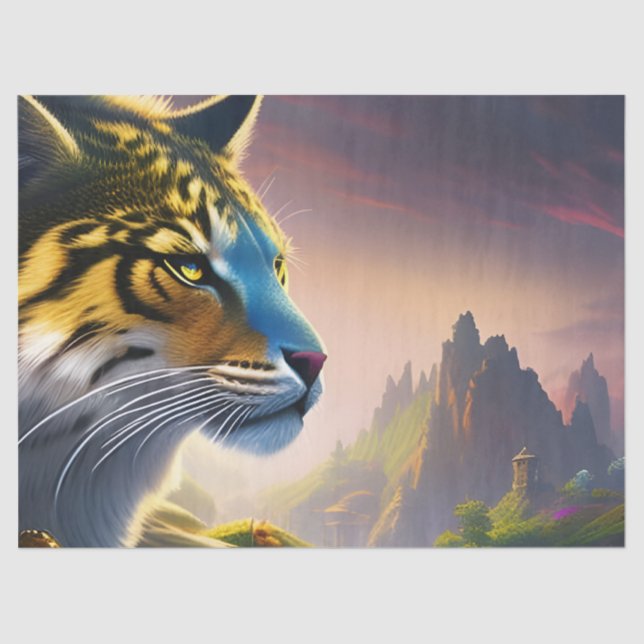 Papel De Seda Tigres antiguos estudian sus flores moradas en el  (Anverso)